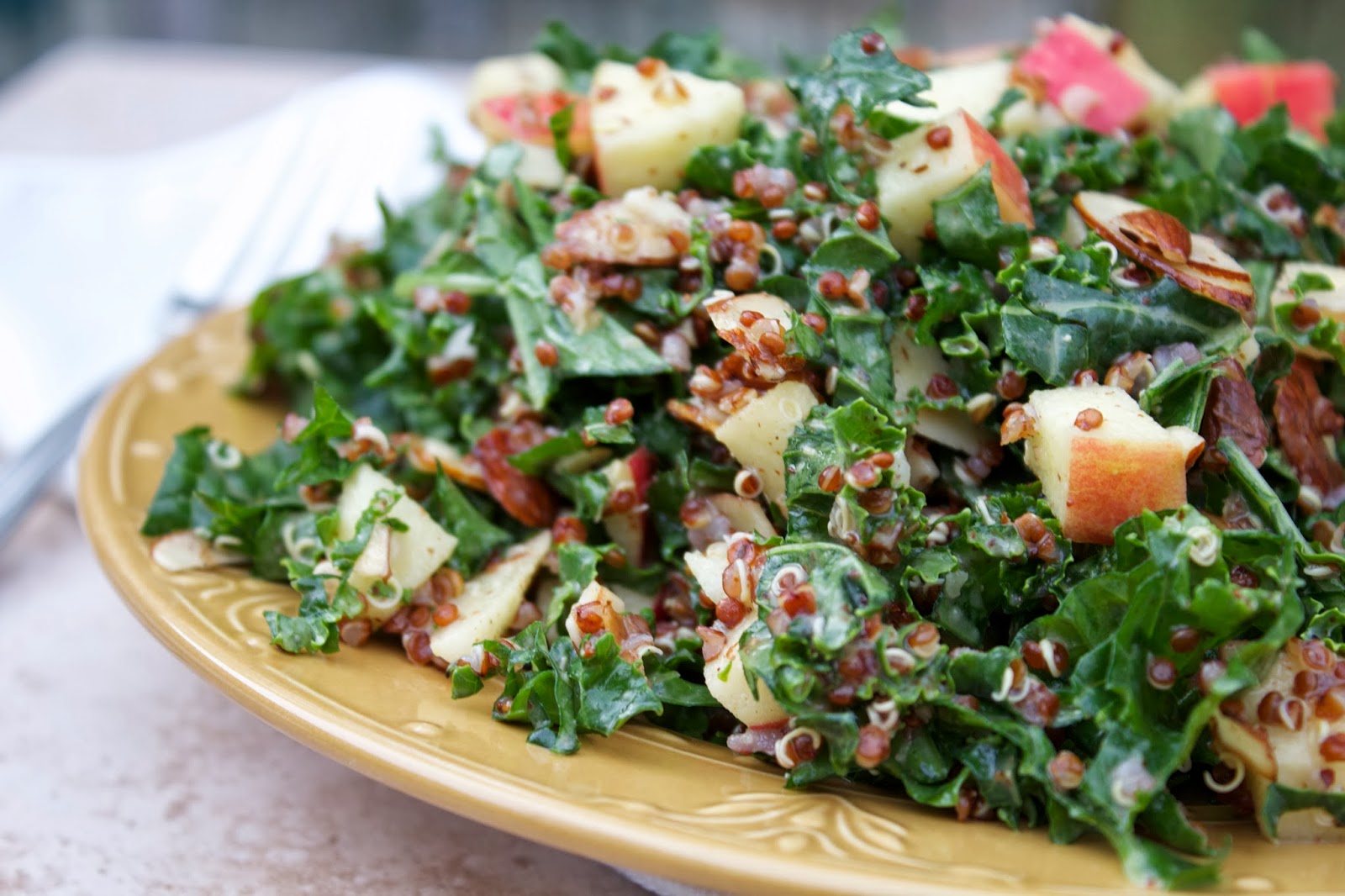 Stew or a Story Kale Quinoa Apple Salad with Maple Almond Vinaigrette