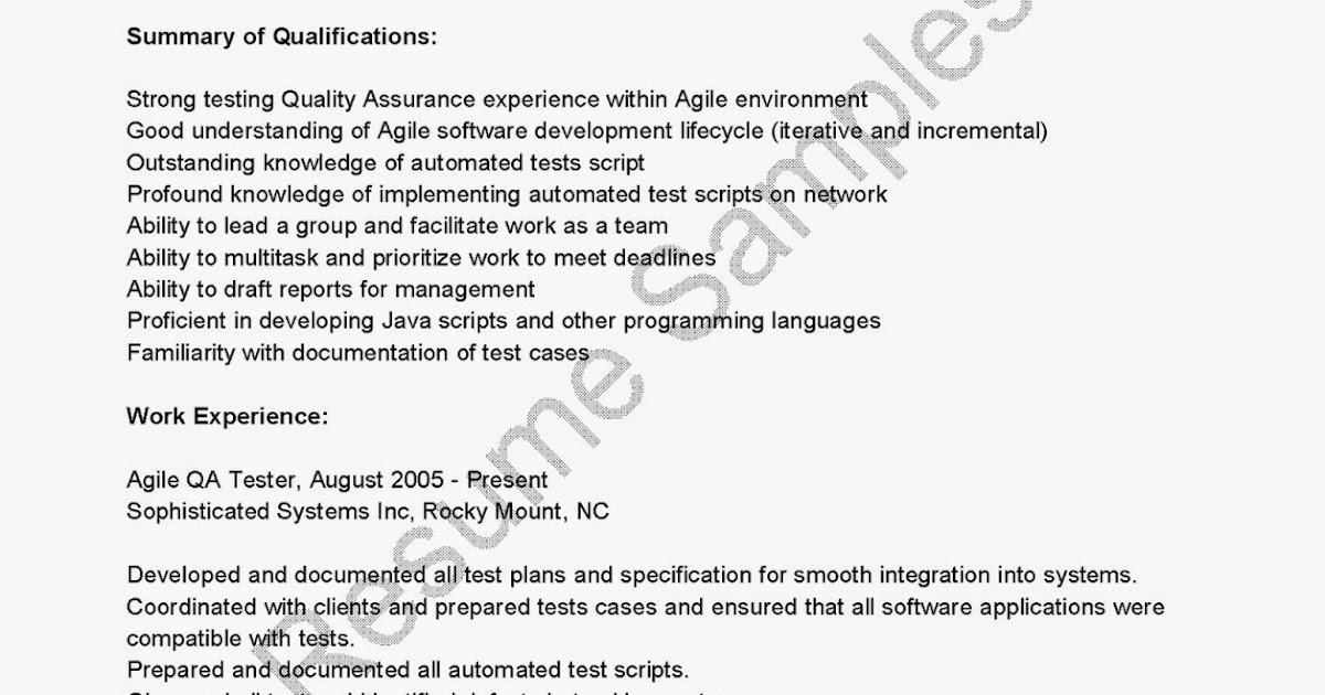 great sample resume resume samples agile qa tester resume agile testing resume