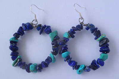 Handmade Lapis Lazuli and Turquoise Hoop Earrings Handmade Lapis Lazuli and Turquoise Hoop Earrings
