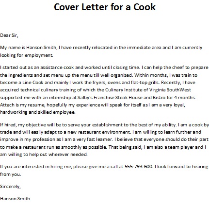 sample cover letters cover letter for a cook sample cover letters cover letter for a cook