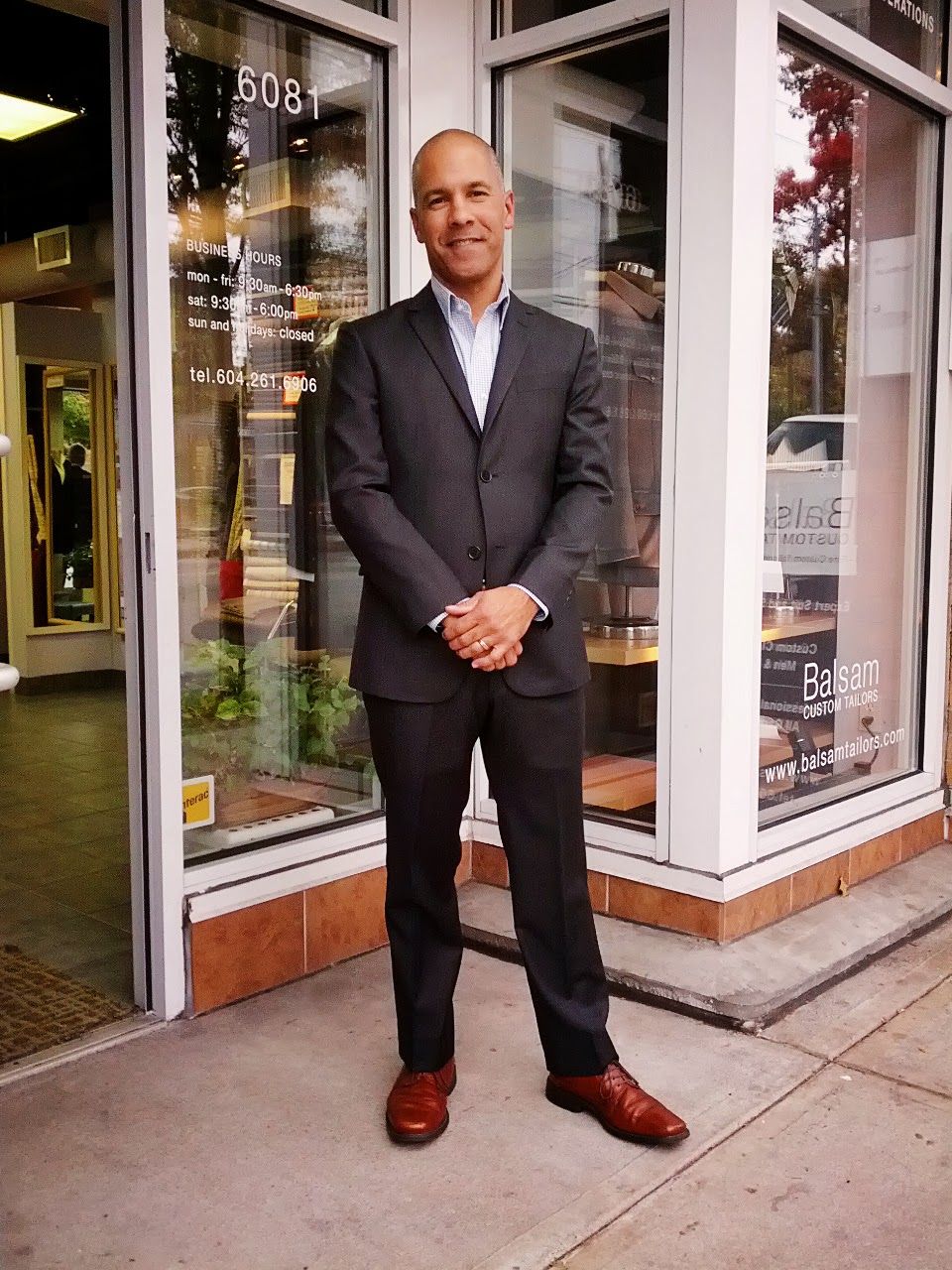 Cindy and the Balsam Tailors Charcoal Suit &amp; Cognac Shoes