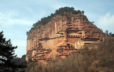 Maytszishan caves — A treasure of China Buddhist complex Maytszishan little known. It is located in Gansu Province in northwest China. This is a striking architectural complex, carved out of the rock. Maytszishan has 7,000 Buddhist sculptures and nearly 1,000 square meters of murals.
