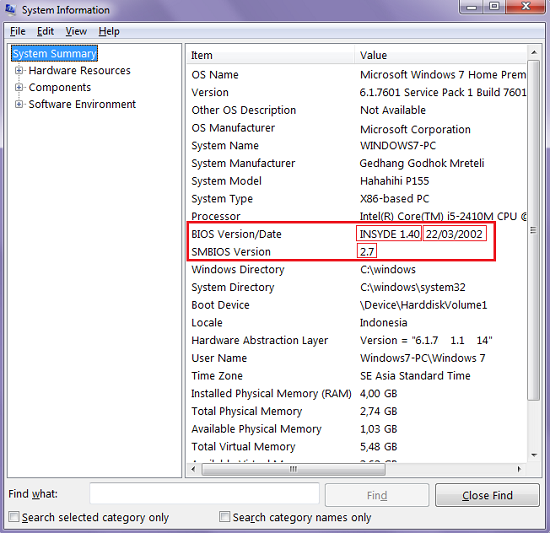 Cara Melihat Detail Versi BIOS ACCELERATION VELOCITY