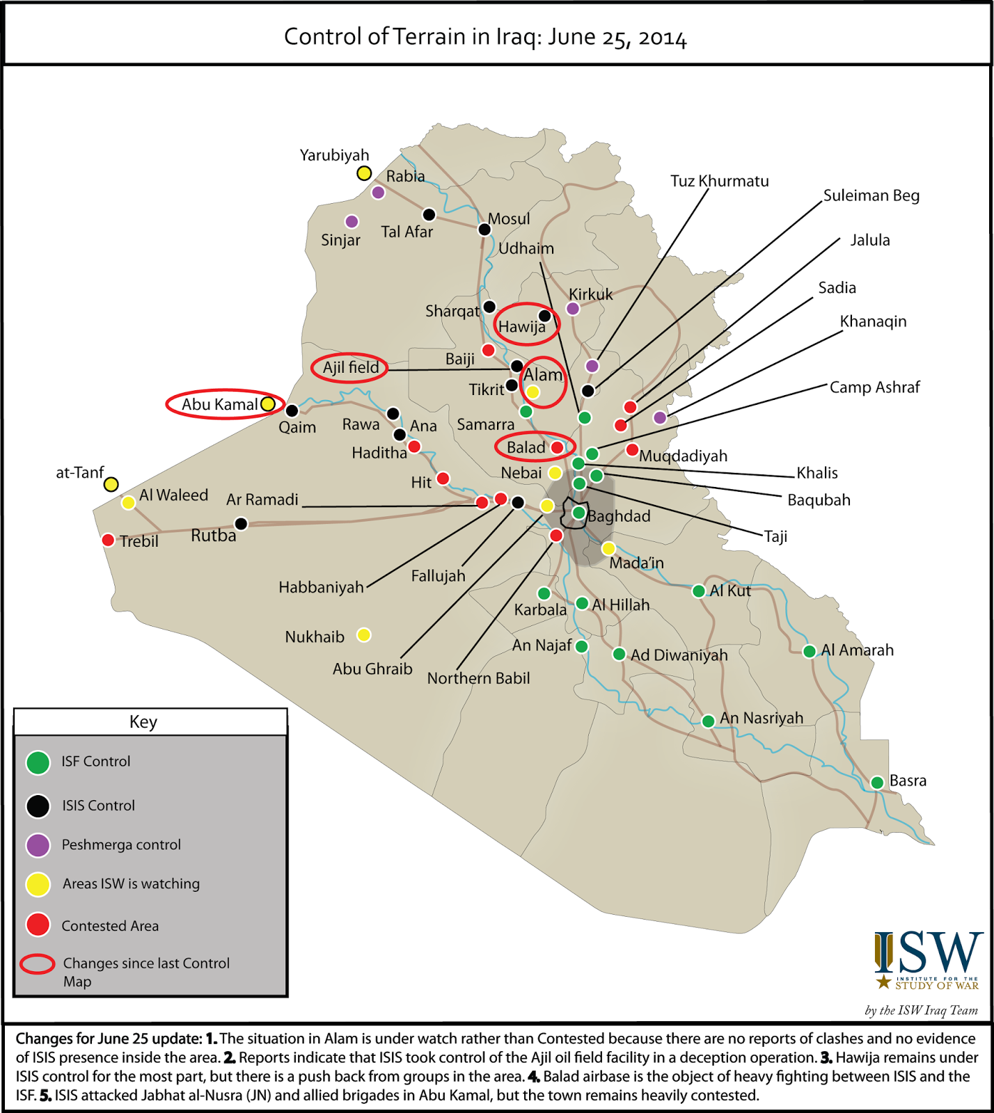control of terrain in iraq june 25 2014