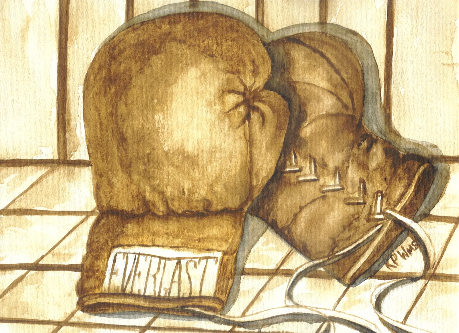 KPWms Art Studio Boxing GlovesSepiaToned Watercolor Paintings