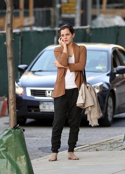 emma watson standing on street and talking in her phone emma watson standing on street and talking in her phone