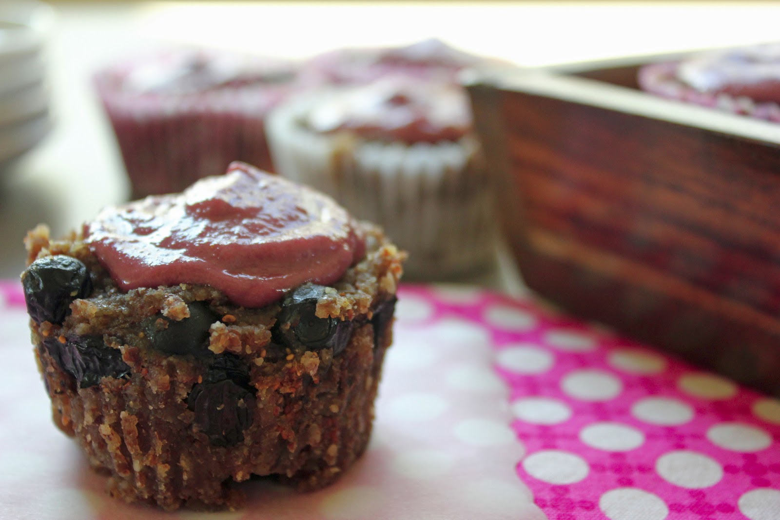 Both Halves Blueberry Muffins with Lemon Blackberry Glaze