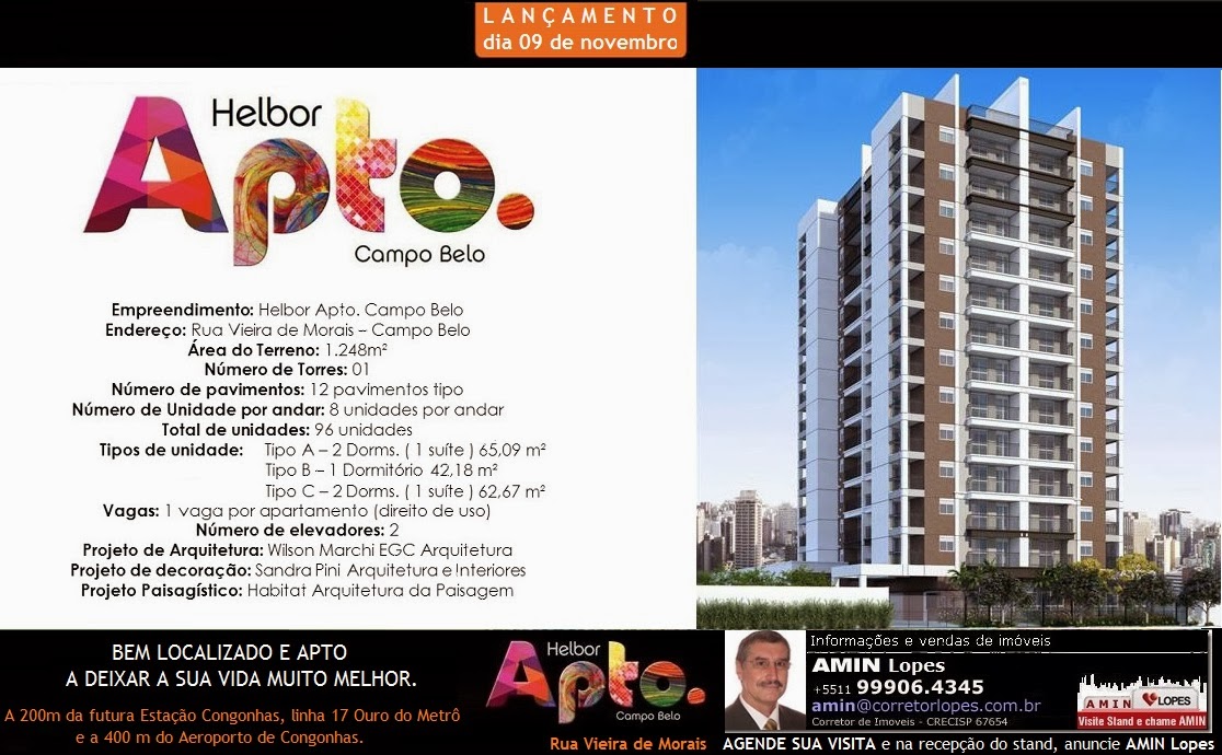 HELBOR APTO. CAMPO BELO Apartamentos de 42 a 65m² na R. Vieira de Morais-Aeroporto Congonhas 