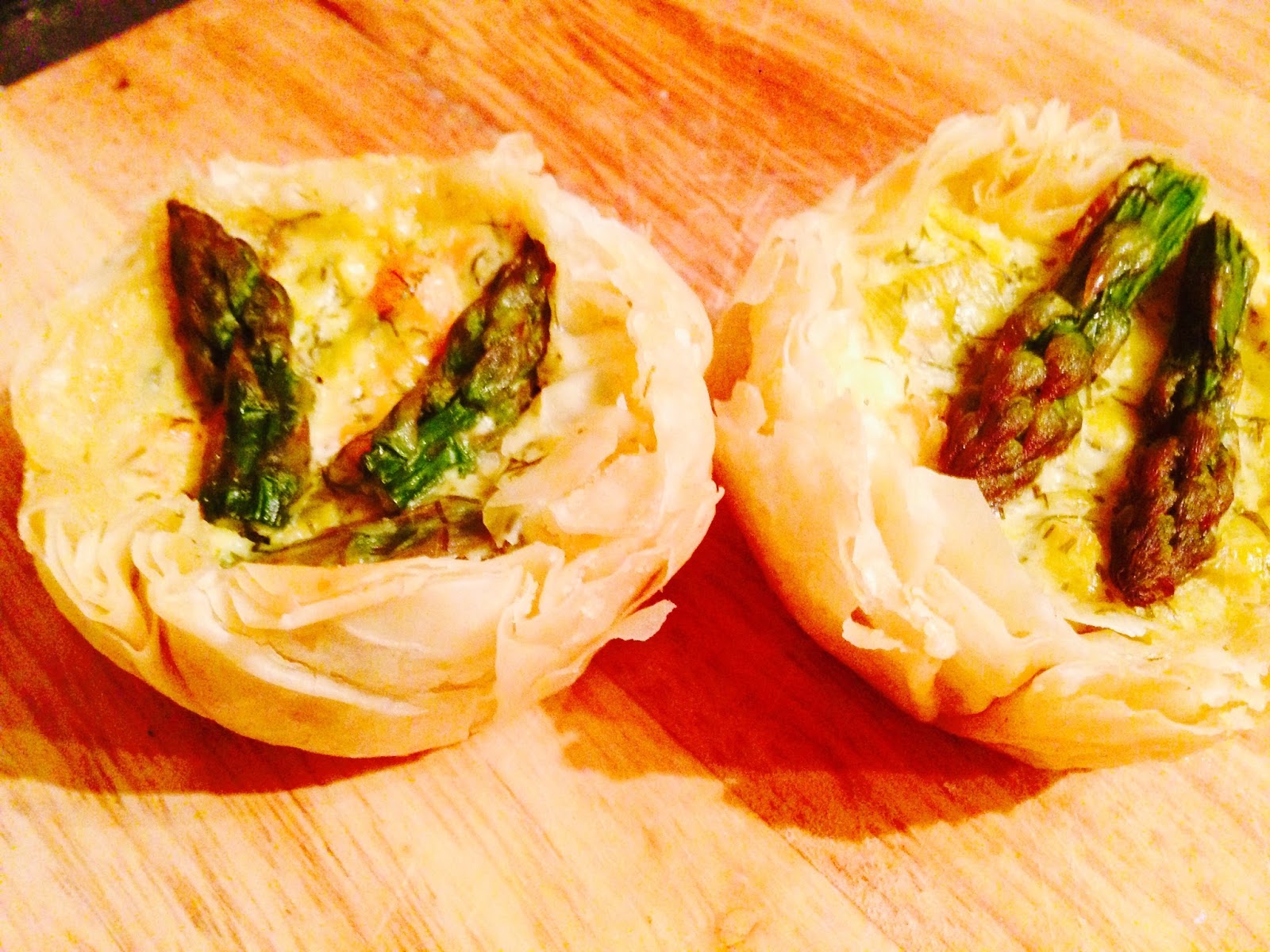 Double salmon, feta and asparagus fillo tartlets Arctic Cloudberry