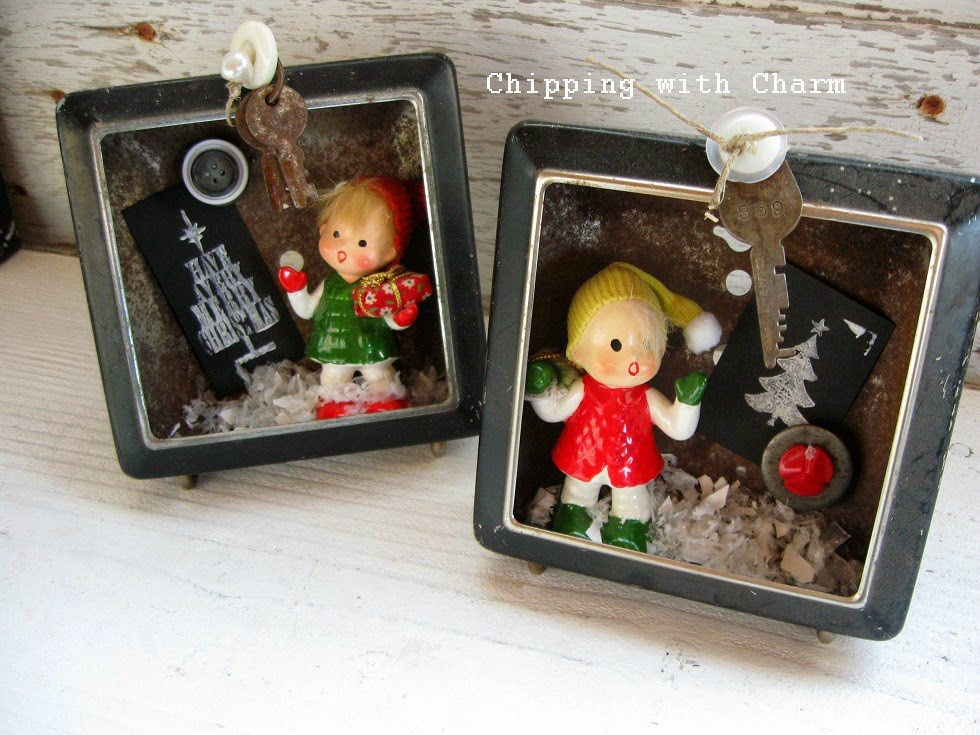 Chipping with Charm:  Clock Vintage Christmas Carolers Shadow Boxes...http://chippingwithcharm.blogspot.com/