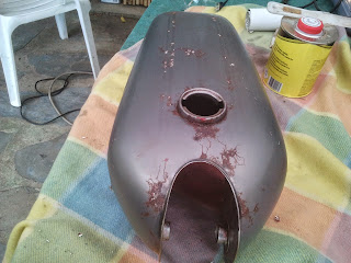 Result after chemical paint stripping - time for the grinder
