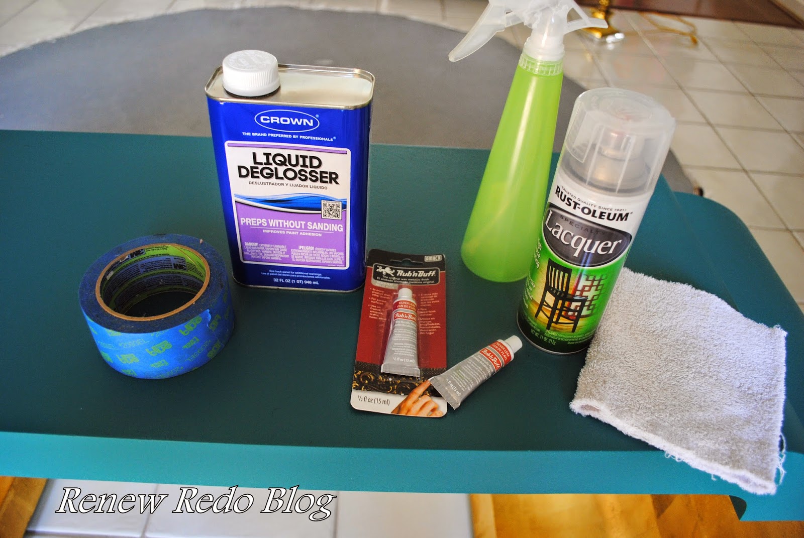 ReNew ReDo! DIY Table Rub n' Buff On Top & Gold Leaf Foil On The