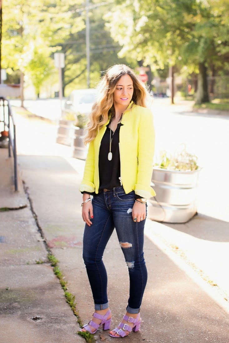 Bedazzles After Dark Outfit Post Neon Yellow Jacket