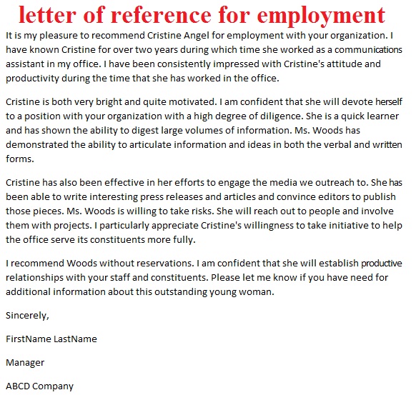 sample recommendation letters for employment