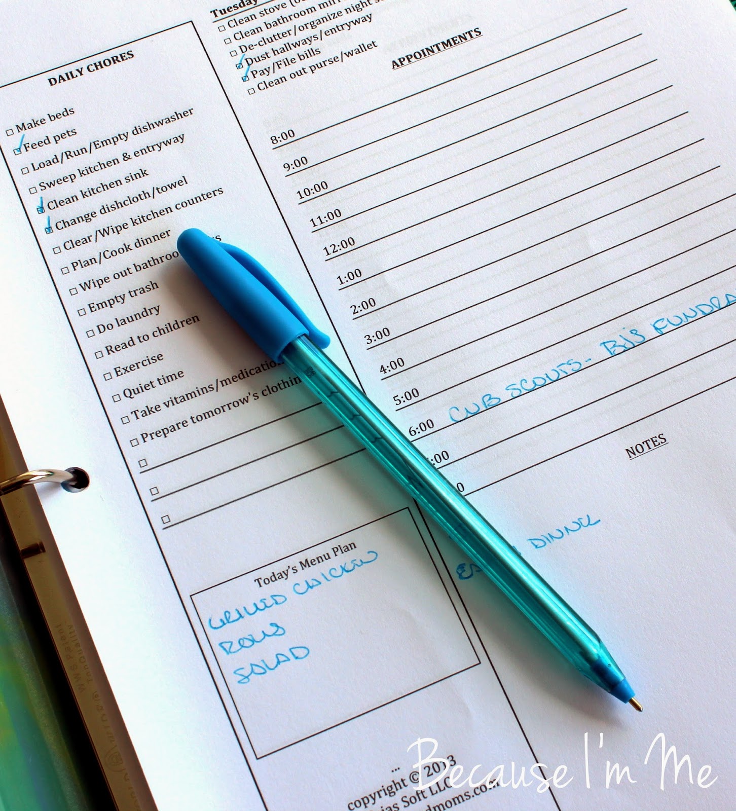 Because I'm Me reviews Motivated Moms daily chore planner - a must for staying organized and on top of the housework