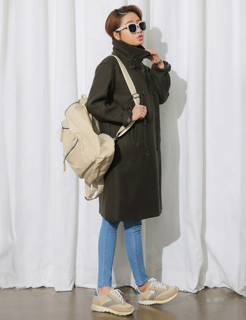 [Stylenanda] Khaki Button Front Coat KSTYLICK Latest Korean Fashion KPop Styles Fashion