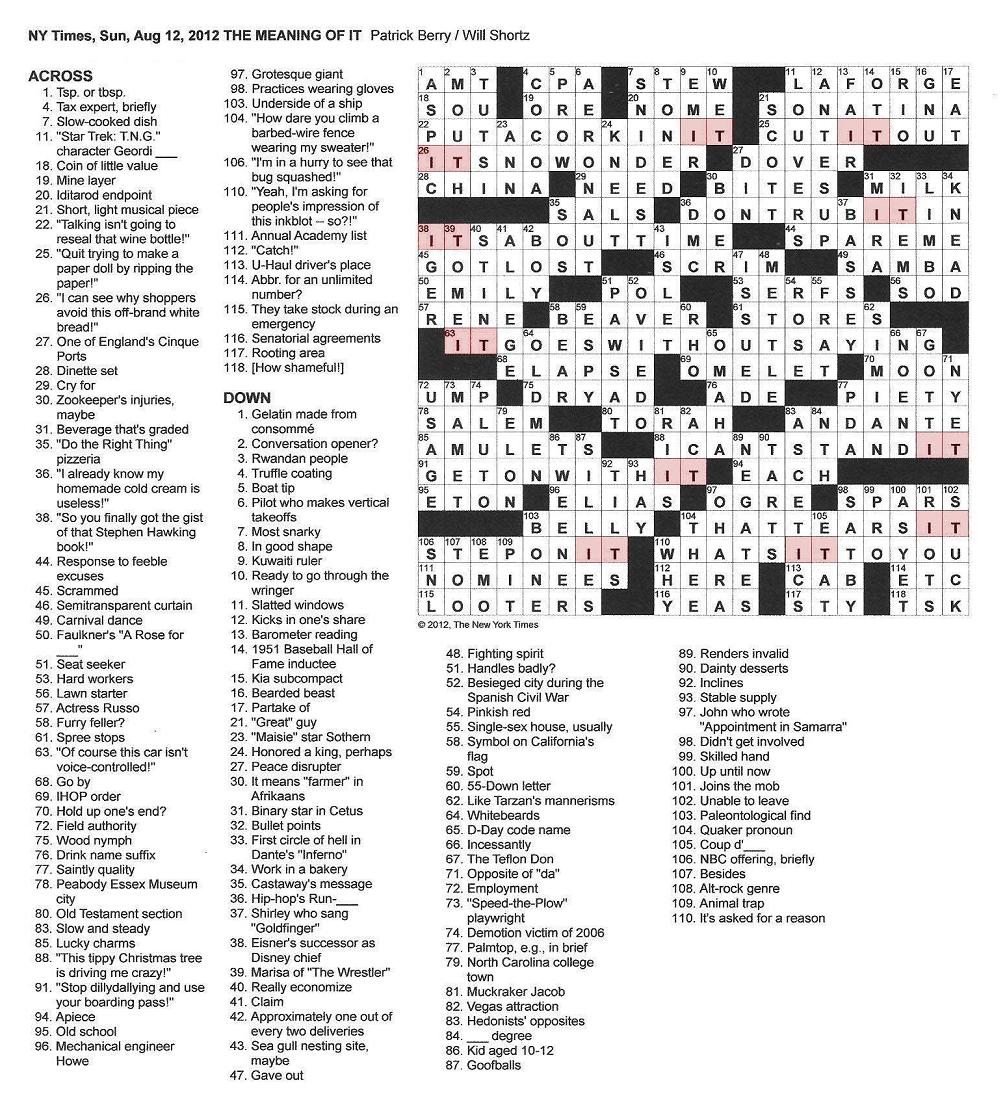 The New York Times Crossword in Gothic 08.12.12 — The Meaning of IT