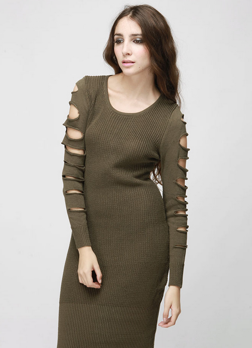 Cable Knit Dress with Cut-Out Sleeve