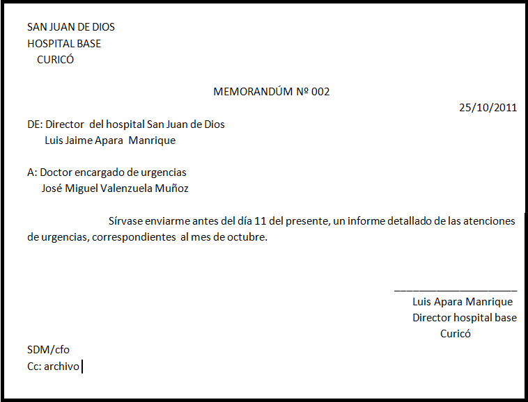 Memorando ejemplo Imagui