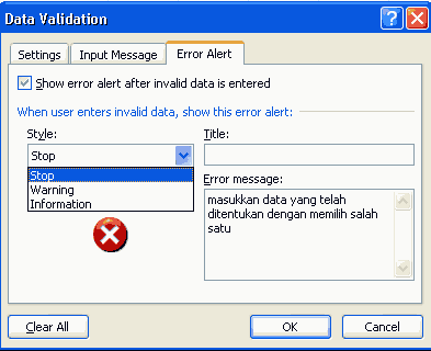 membuat pesan peringatan di isian ms excel