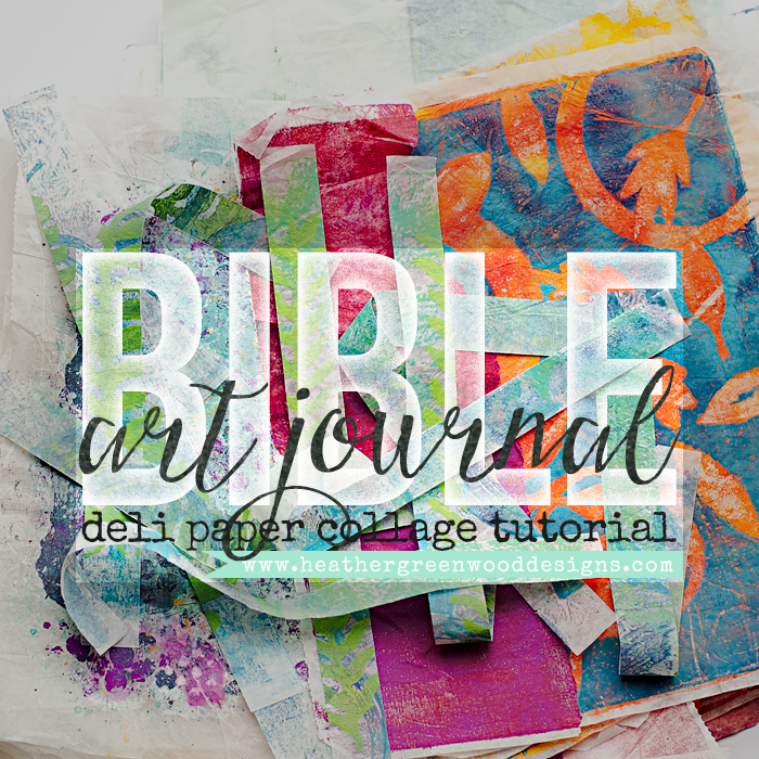 Heather Greenwood Designs | art journaling in my bible, a tutorial on using deli paper prints to collage a background in the margins before art journaling #artworship #illustratedfaith #artjournalbible
