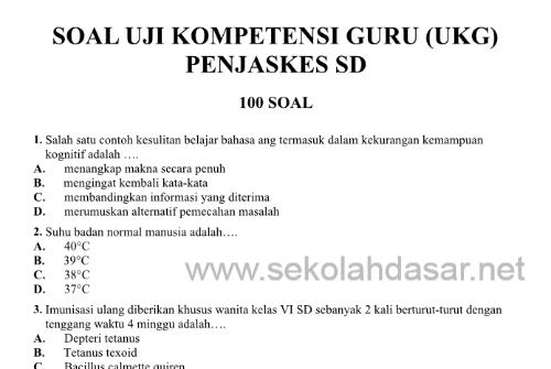 Kumpulan Soal Latihan UKG Guru Penjaskes SD Kumpulan Soal Latihan UKG Guru Penjaskes SD