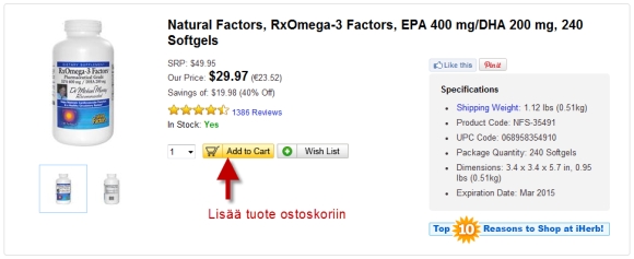Tuote ostoskoriin Tuotteen lisääminen ostoskoriin