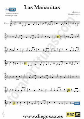  Las Mañanitas music score for Flute and Recorder Popular Mexico. Flute and Recorder Sheet Music for Las Mañanitas Traditional of Mexico