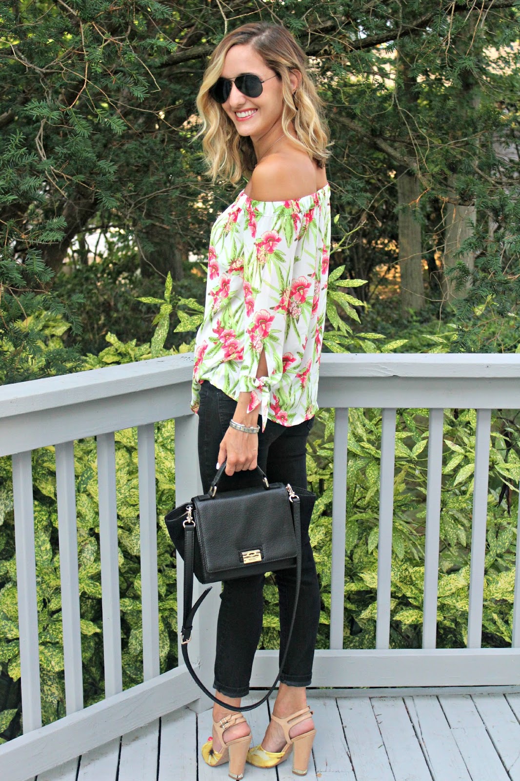 off the shoulder transitional outfit