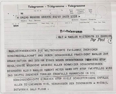 Telegrama enviado por Mikhail Botvinnik y Salo Flohr