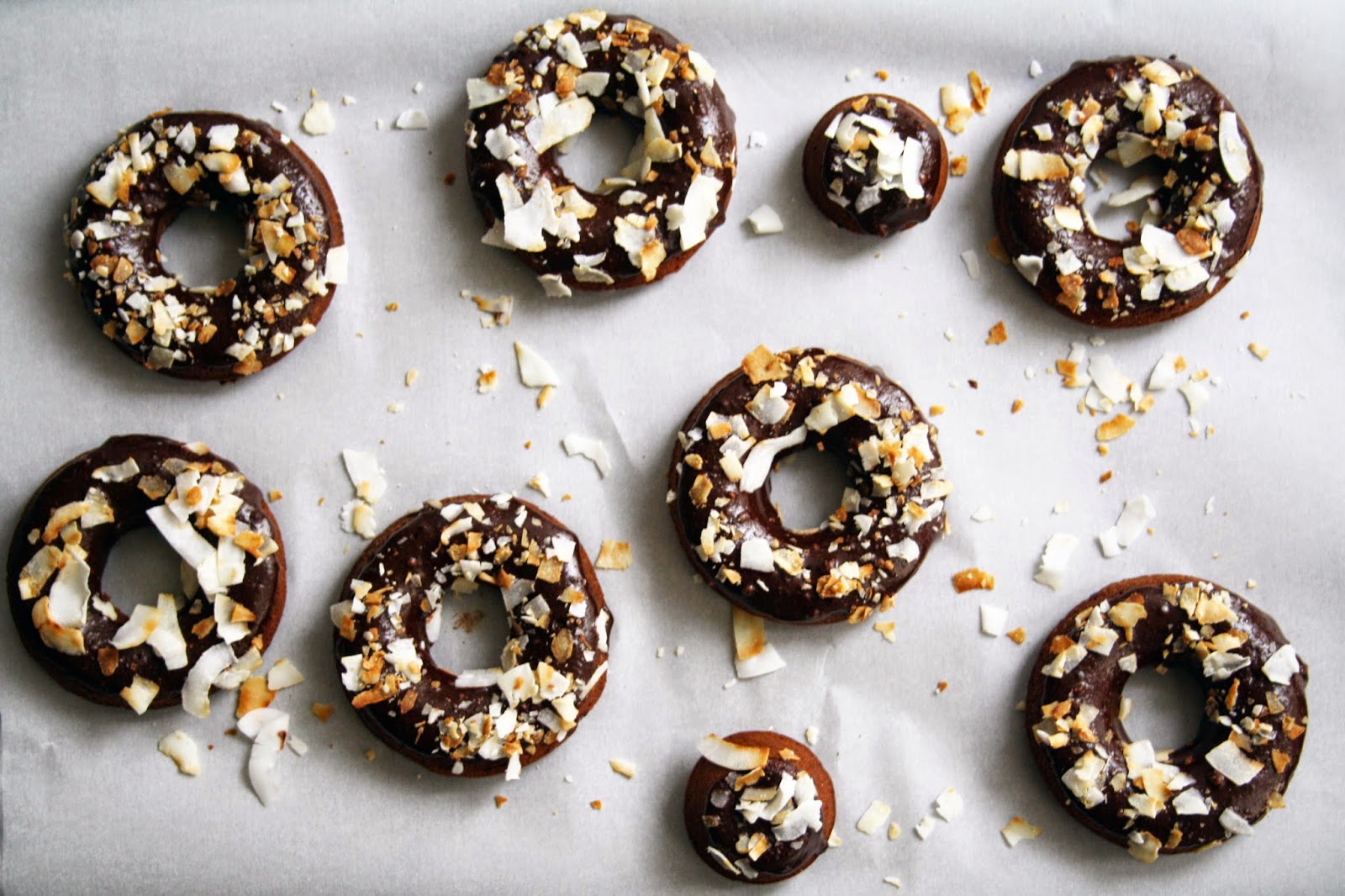 Chocolate Donuts with Toasted Coconut // sevengrams 