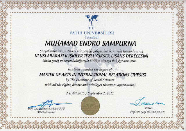 Endro Sampurna S Reviews Master Degree Diploma On International Relations Department Fatih University Istanbul Turkey