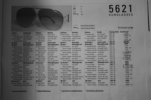 Porsche Design Sunglasses Size Chart