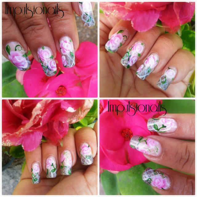 Grazie Kass' l'Armoire Nail art Roses en one stroke