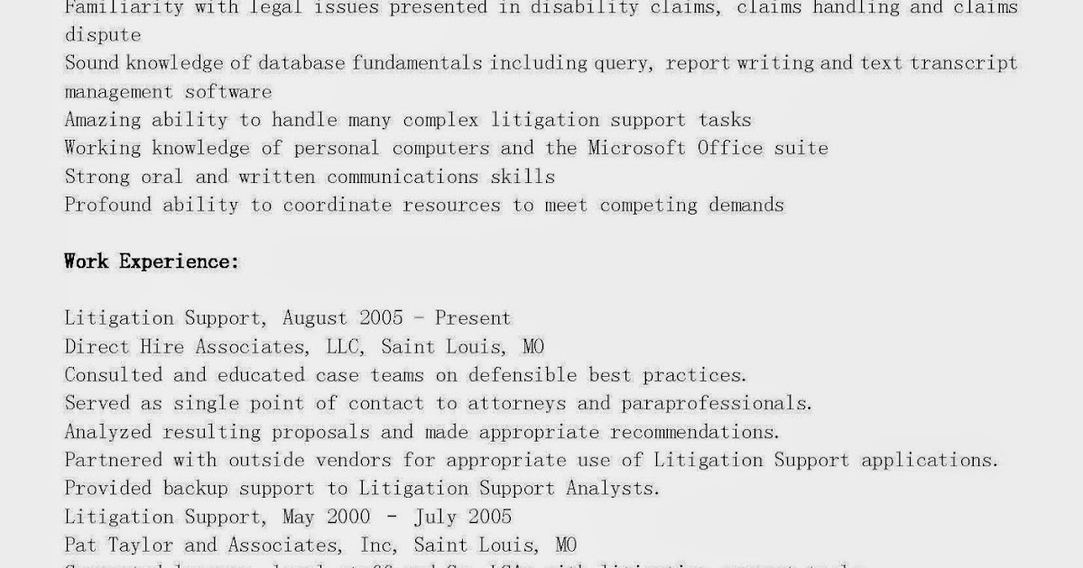 great sample resume resume samples litigation support resume sample