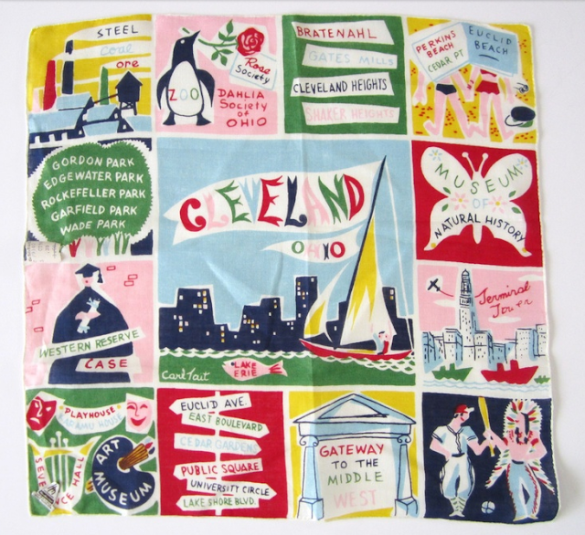 vintage novelty hankie Vintage Cleveland Novelty Handkerchief #vintage #cleveland #ohio