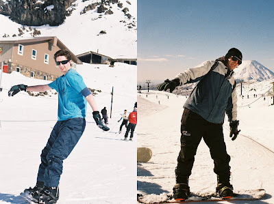 One of these two people is dressed appropriately for snowboarding. I'll let you decide which.