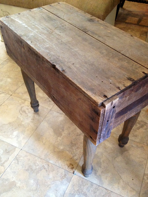 A crate styled side table, by It's Just Me, featured on I Love That Junk. Just add legs! Genius...