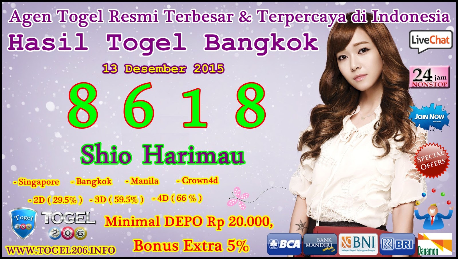 " Hasil Togel Bangkok Minggu 13 Desember 2015 " Nomor 206