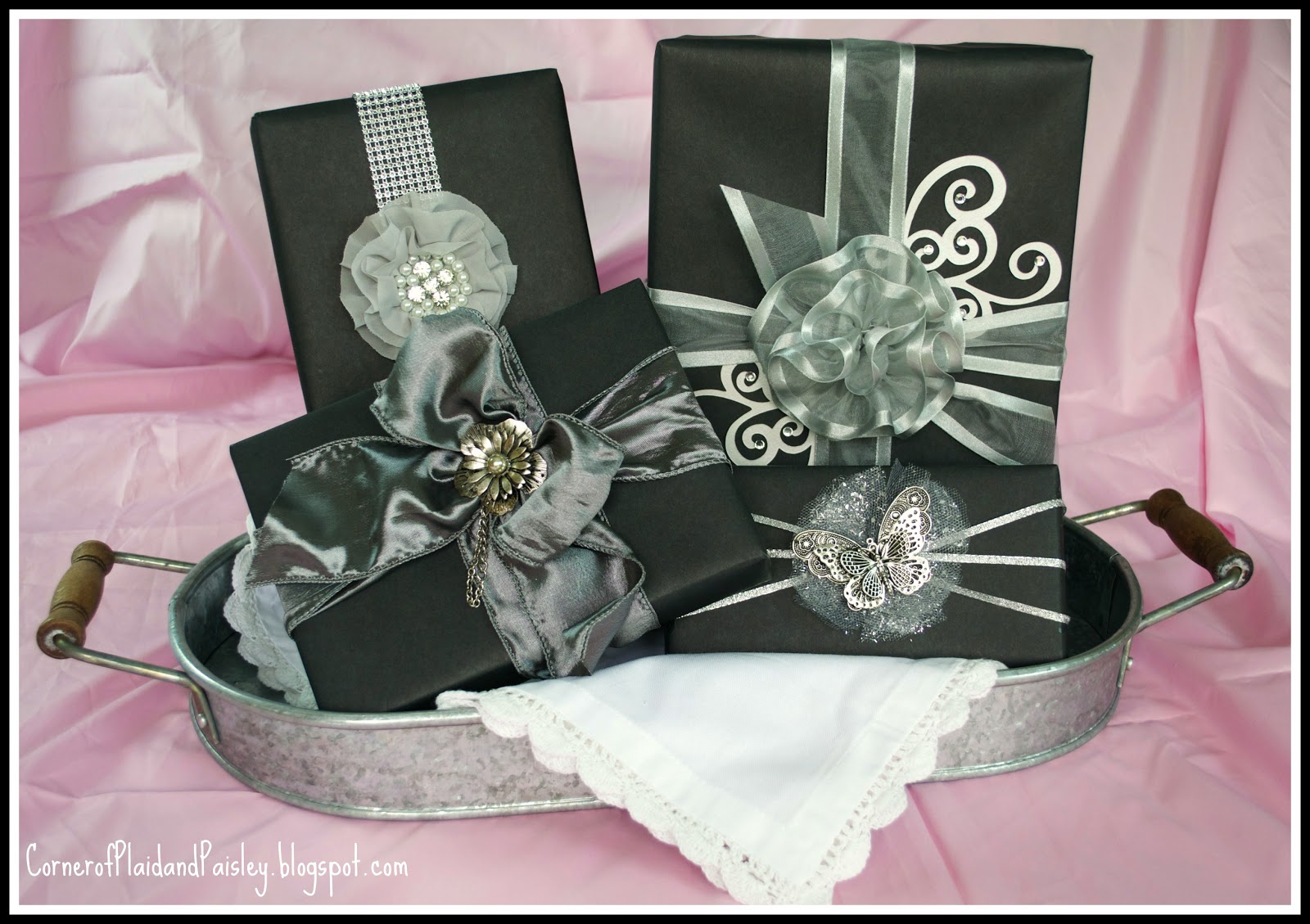 Corner of Plaid and Paisley Gift Wrapping with Jewelry