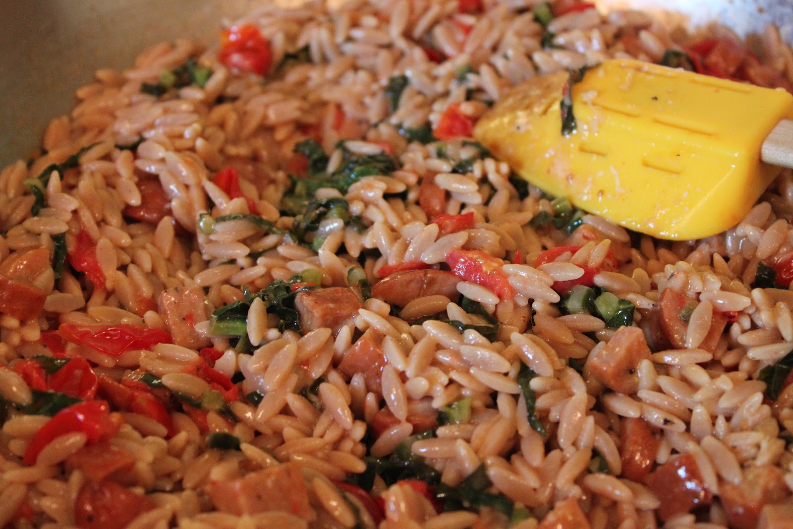 Domestic Divas Blog Orzo Risotto with Kale and Chicken Sausage