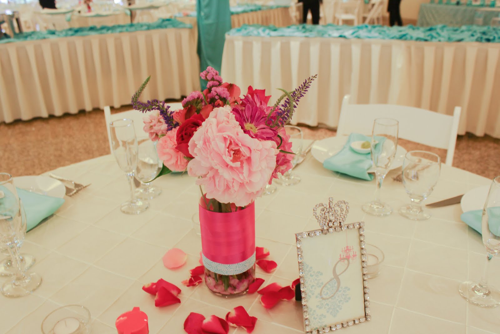 MJ Floret Tiffany blue and Hot pink