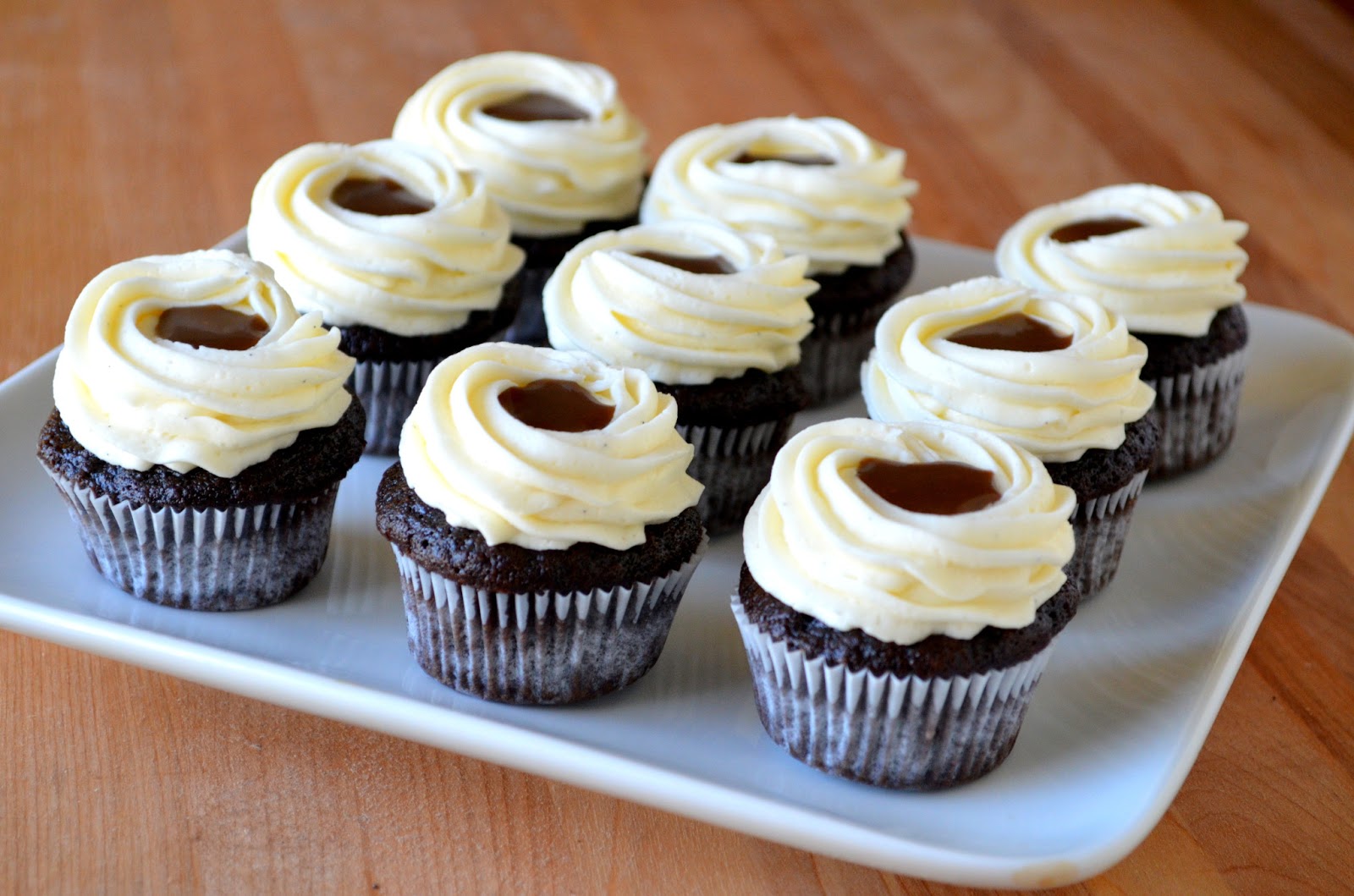Chocolate Cupcakes with Vanilla Bean Frosting & Caramel Searching for