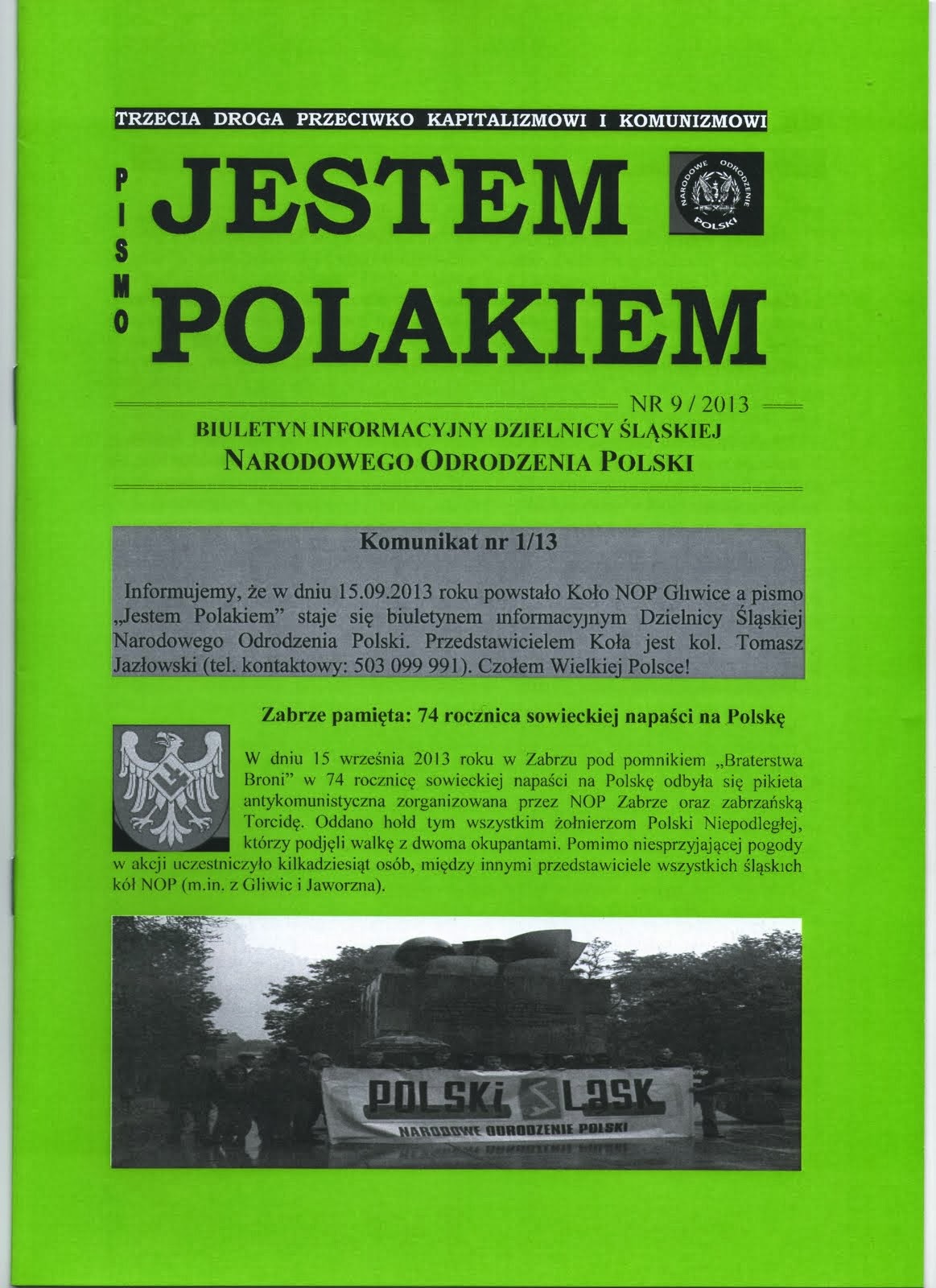 "JESTEM POLAKIEM" - PISMO DZIELNICY ŚLĄSKIEJ NOP