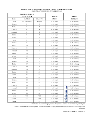 Jadual Waktu Imsak & Berbuka Puasa Tahun 1432H/2011M Bagi Wilayah Persekutuan Labuan