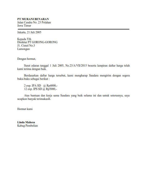 Contoh Surat Lamaran Kerja Full Block Style Dalam Bahasa