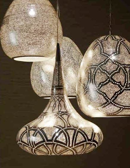 silver punched metal pendant lights from Zenza
