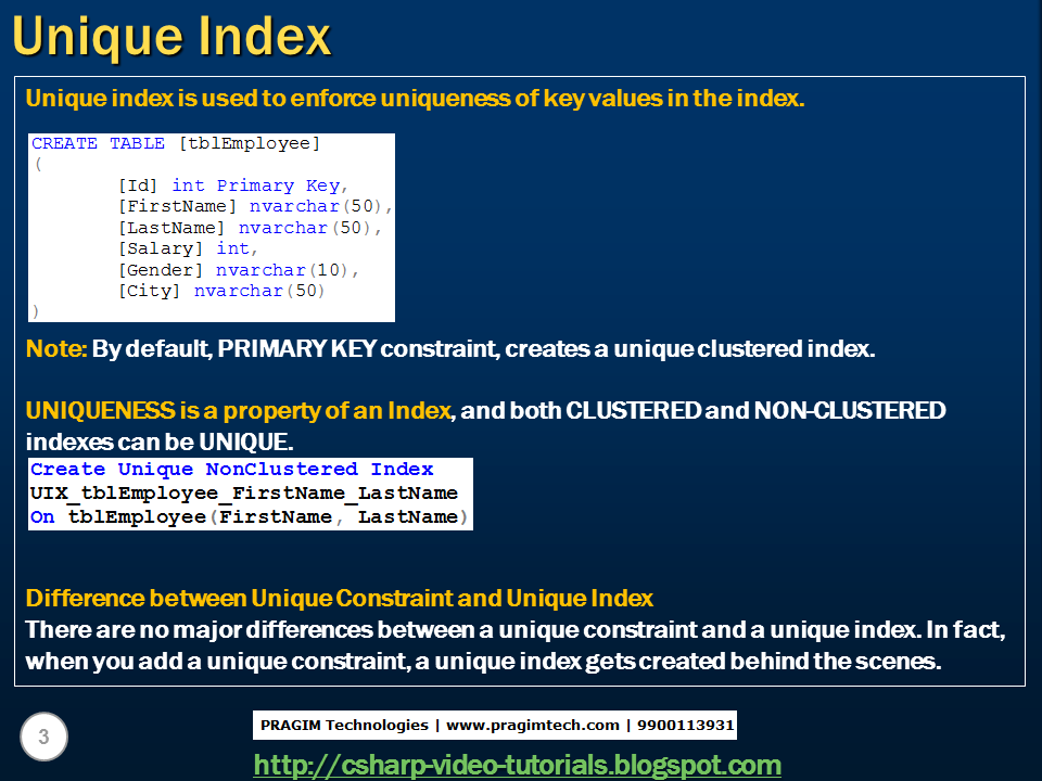Sql server, and c video tutorial Part 37 Unique & NonUnique