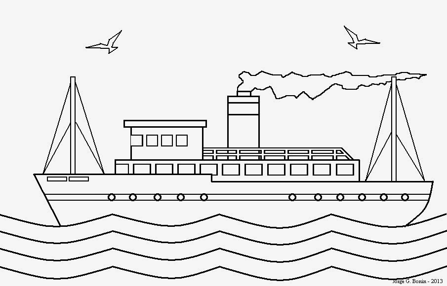 arte no paint desenho para colorir um pequeno navio