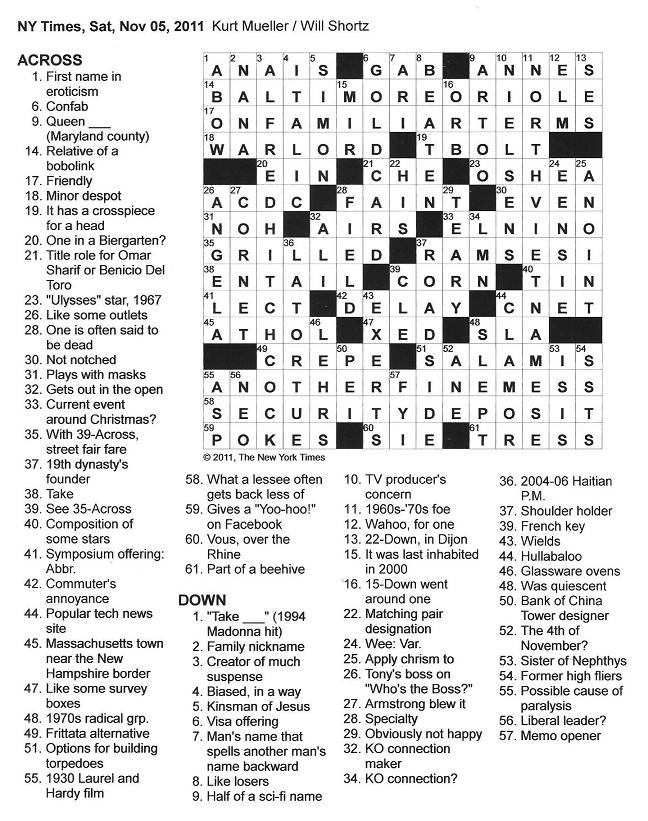 The New York Times Crossword in Gothic 11.05.11 — Another Fine Mess